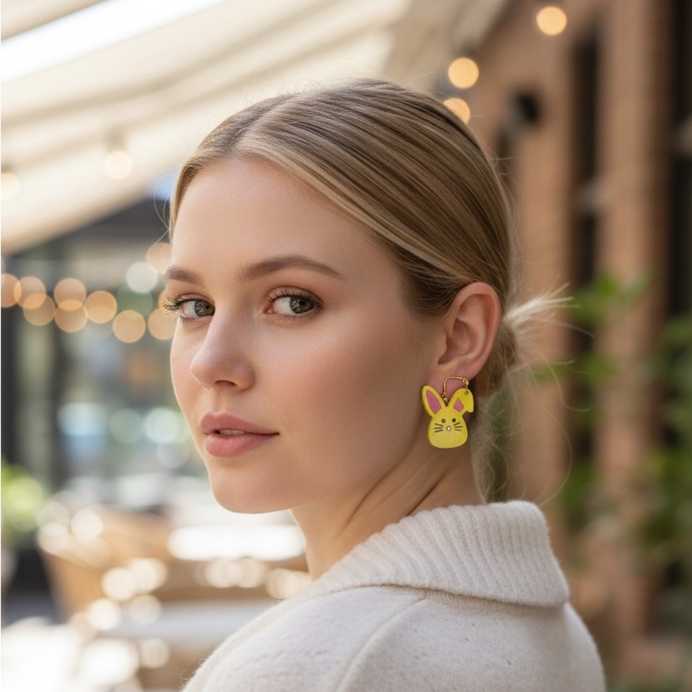Laser Cut Hand Paint Bunny Earrings in 4 colors.